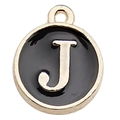 Enamel letter J pendant in gold and black finish for DIY jewelry bracelets - Letter J / 1 Piece (12x14mm) / Black