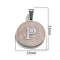 Letter P stainless steel pendant with pink mother-of-pearl inlay 32x22mm size - Steel P