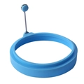 Blue round silicone fried egg mold tool with metal handle on a clean white background - Round / Blue
