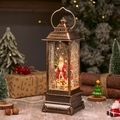 Bronze vintage Christmas lantern with Santa scene and glowing glitter snow effect - Rotating Lantern Santa with Tree
