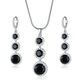 Silver teardrop jewelry set with black round stones and sparkling zircons - Necklace and Earring Set / Black