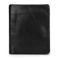 Detailed close-up showing the premium black leather texture of this vertical bifold wallet - Black