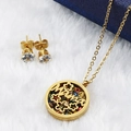 Conjunto de joyas de acero inoxidable 18K con colgante de flor Mama y aretes de circón - Estilo de Letra Mama (ZYG083)
