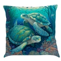 Square ocean cotton linen pillowcase featuring artistic sea turtle and coral reef print - Super Soft Velvet / 45x45cm / Pattern ZA