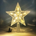 Transparent lighted Christmas tree topper star with warm white LED and battery box - 15cm Polka Dot Warm White (Button Battery)