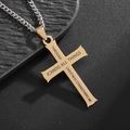 Collar cruz de acero de titanio chapado en oro con versículo bíblico y cadena plata - Dorado