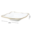 White square ceramic dinner plate with elegant gold bead edge, 29cm width and 5cm height - 10 Inch Gold Deep Square Plate