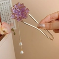 Épingle à cheveux en U avec fleur violette, glands dorés et perles blanches - Pivoine Dorée Violette (71#) / Violet