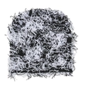 Close-up of distressed knit beanie with black and white contrast and frayed fringe details - Black & White