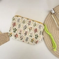 Detail of floral zipper pouch with green braided rope handle and vintage pattern - Floral Rhombus