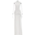 Dettaglio di un abito lungo bianco senza maniche con eleganti pieghe in vita - S / Bianco