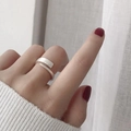 Minimalist silver braided open ring with subtle texture worn on a finger - Textured Surface Plain Open Ring (J307)