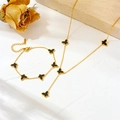 Titanium steel butterfly necklace and bracelet set with black shell inlays in gold - Gold Black Shell Necklace and Bracelet Set