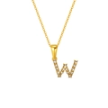 Gold-plated square pendant necklace featuring zircon-encrusted letter W and fine chain - Letter W