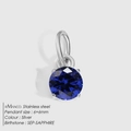 Silver stainless steel pendant with 6mm round September sapphire blue zircon stone - 6x6mm / September Sapphire-Silver Color