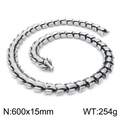 Silver dragon scale chain bracelet in vacuum-plated stainless steel, 600x15mm size - 60CM / Silver Necklace