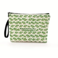 St. Patrick's Day makeup bag with green clover and gnome patterns on beige canvas - Gnome & All-over Shamrock Design (Style 3)