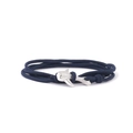 Navy blue braided rope bracelet featuring a textured silver shark-shaped metal clasp - Navy Blue Cord Silver Whale