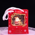 Red Christmas gift bag with Santa Claus globe, glitter finish and Merry Christmas text - Handbag Style Santa and Reindeer