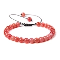 Adjustable 6mm pink natural stone bead bracelet with black hand-woven cord - 6mm (Stretchable) / Rhodochrosite Angel Stone