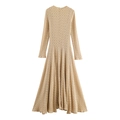 Vestido largo elegante beige de manga larga, tejido calado y silueta de corte en A - XS / Blanco Roto