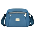 Blue nylon crossbody shoulder bag for women featuring a gold logo and adjustable strap - Light Blue