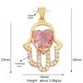 Hamsa hand pendant with pink heart gemstone and white zircon pavé in gold finish - M599107-pink / Pink