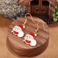 Festive Santa Claus dangle earrings with gold hooks and white gift bag detail - Santa Claus with Gift Bag Style (E00892G)