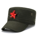 Army green military style flat top cap with red star embroidery and metal eyelets - Star Embroidery / Army Green