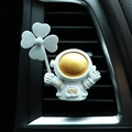 Cute white astronaut car air vent perfume clip with rotating gold clover windmill - Waving Astronaut White (2711-7)