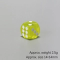 Close-up of a 14mm fluorescent green translucent resin dice weighing 2.5g for gaming - Neon Yellow
