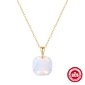 Collar de plata S925 bañada en oro con colgante de gema cuadrada blanco lechoso - Oro-Blanco Opale