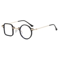Unique asymmetrical black and gold eyeglasses with round and square frame design - Black Frame Clear Lens