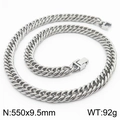 Silver cuban link necklace in 550x9.5mm size with polished metal finish and dual buckles - 9.5mm*550mm / Silver