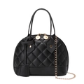 Black quilted shell handbag with gold chain strap and dual top handles for women - Black