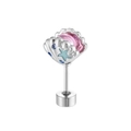 Silver shell earring with pink gems and blue starfish detail on a white background - Pink + Blue Enamel (A507-1)