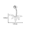 Silver stainless steel belly button ring with fan-shaped marquise cut zircon stones - Leaf Style (0168-4#) / Silver