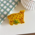 Cute yellow leopard hair claw clip with acetate finish and green glitter leaf detail - Leopard