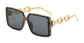 Oversized tortoiseshell square sunglasses with thick gold metal chain temples - Leopard Gold Frame Grey Lens