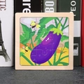 Educational 9-piece wooden puzzle featuring a cartoon eggplant and bees for kids - Eggplant