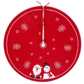 Jupe de sapin de Noël en tricot rouge avec motifs de flocons de neige et bonhomme de neige - Jupe de Sapin Tricotée Père Noël et Bonhomme de Neige