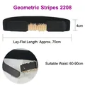 Elastic black waist belt for women with elegant golden bar metal buckle and 4cm width - Geometric Stripe 2208 (Black)