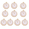 Golden watch charm set with white enamel dial and Roman numerals for jewelry DIY - 10 Pieces Pack / Large White Pocket Watch