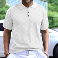 Detail van wit herenpoloshirt met wafeltextuur en donkere knopen van dichtbij bekeken - S / Wit