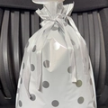 White Christmas gift bag with silver polka dots and white satin ribbon drawstring - White Base Circle 42*29