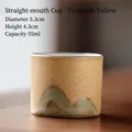Japanese style ginger yellow ceramic teacup with embossed landscape 55ml small cup - Straight Cup / Ginger Yellow