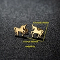 Detailed size view of golden unicorn studs measuring 1.1cm by 0.7cm on dark background - Unicorn (078) / Gold