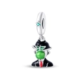 Artistic silver charm bead featuring a man in black suit with green apple and red tie - W-PAC1283 The Son of Man