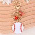 Golden baseball keychain with red bow and love heart charm for sports fan backpack - Gold Baseball Heart Bow Style