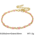Bohemian gold stainless steel bracelet with pink resin beads and extension chain - 200*2mm (Bracelet) / Pink